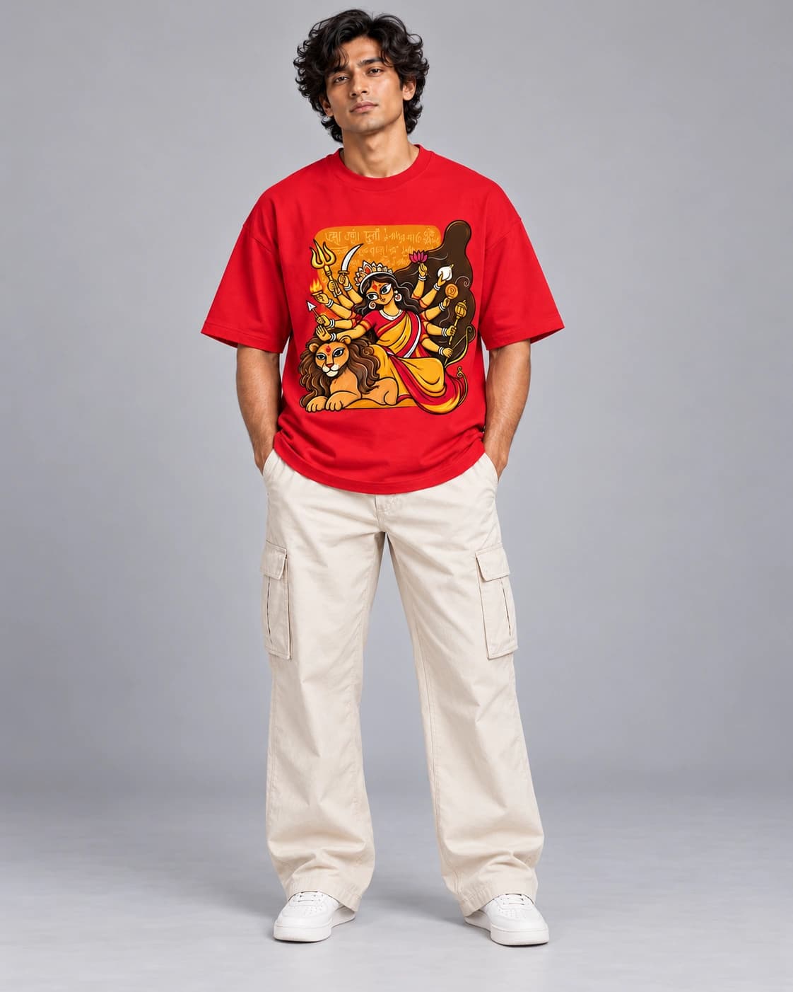Male model wearing Durga · Red